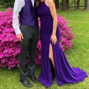 purple slit prom dress